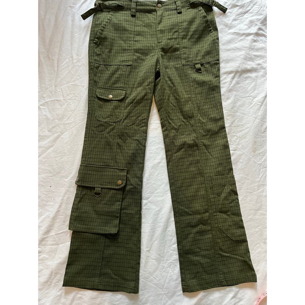 Urban Outfitters BDG Plaid Cargo Pants Olive Gr Grid Matrix Utility Y2K Size 6